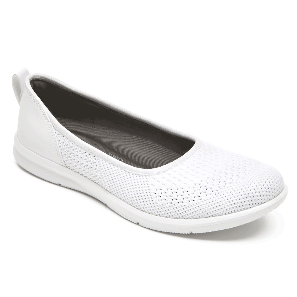 Rockport Slip-On For Womens White - Ayva Washable Knit Ballet - SX4618275